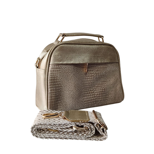 Bolsos manos libres grande para mujer en cuero color Dorado