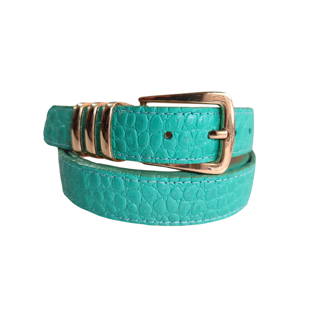 CINTURON MAKKI EN CUERO VERDE TURQUESA - RagazzaBolsos