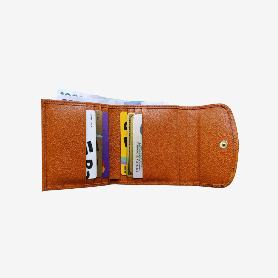 Billetera pequeña en cuero para mujer color Miel