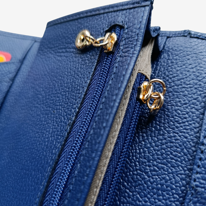 Billetera larga en cuero para mujer color azul marino 