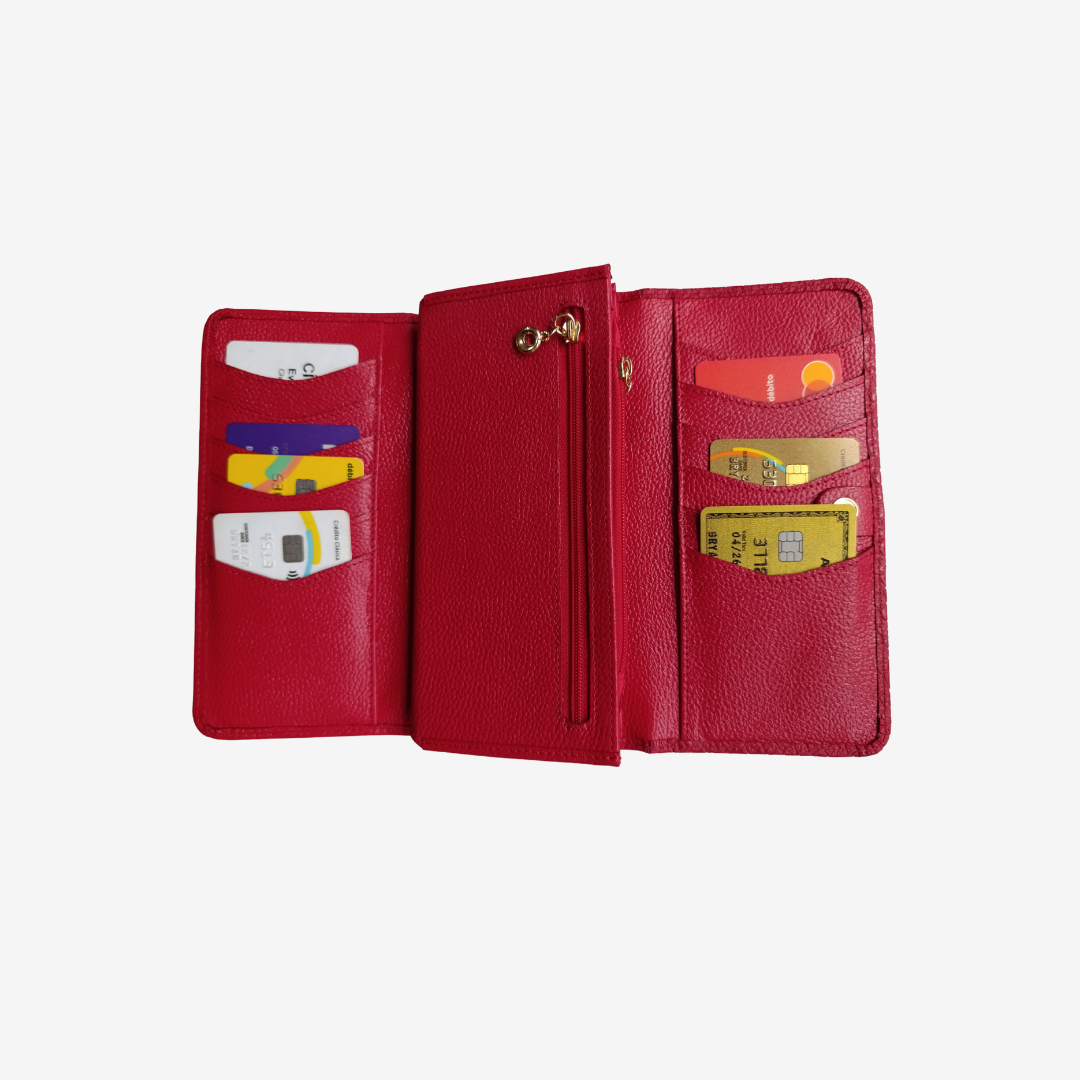 Billetera larga en cuero para mujer color Rojo