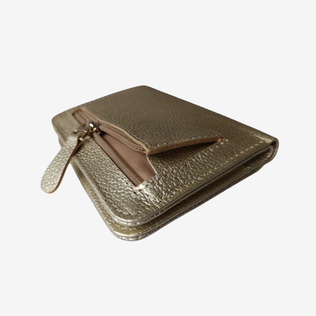 Billetera Zafiro en Cuero Dorado - RagazzaBolsos