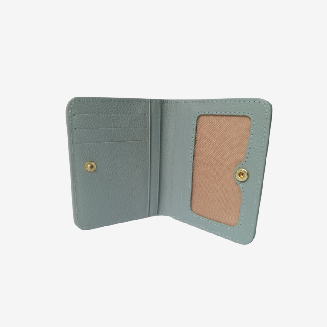 Billetera pequeña en cuero verde musgo para mujer 