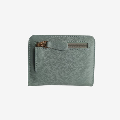 Billetera pequeña en cuero verde musgo para mujer 