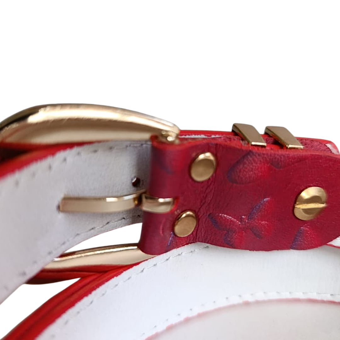 CINTURON MAKKI EN CUERO ROJO MARIPOSA - RagazzaBolsos