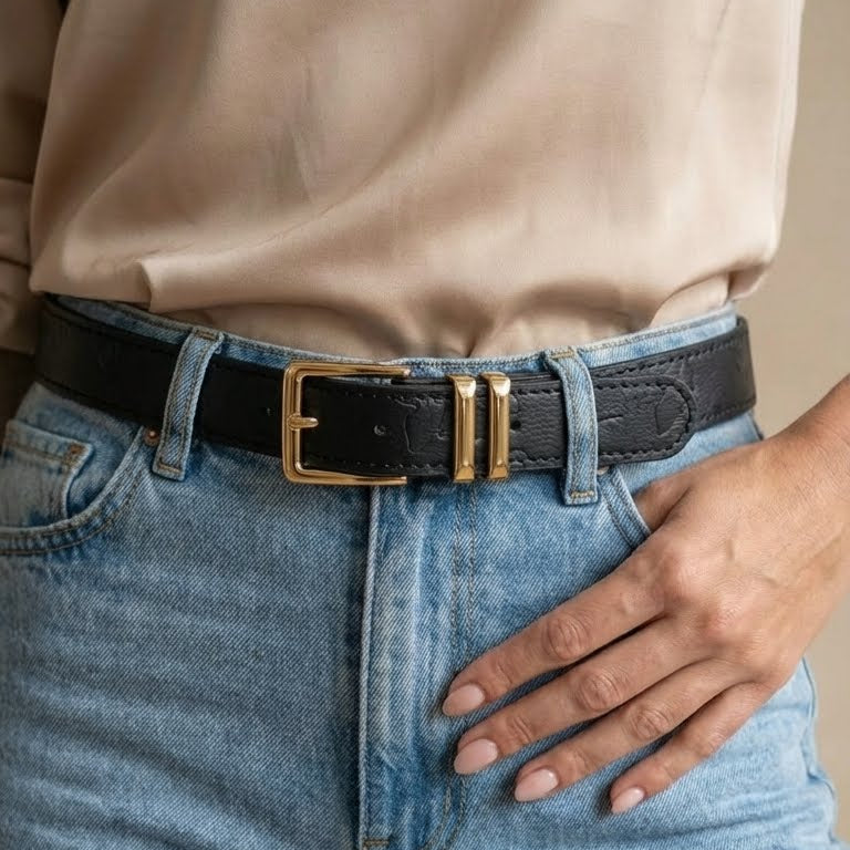 Cinturon en cuero negro para mujer