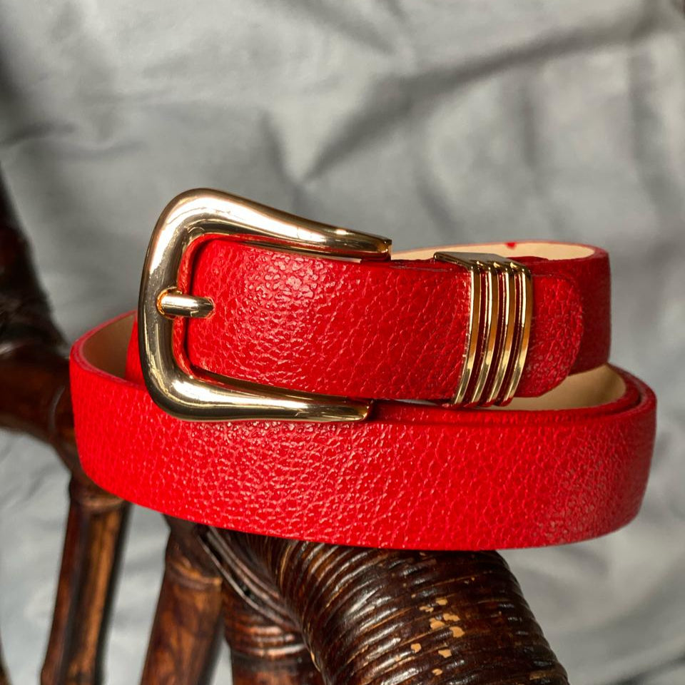 Cinturon para dama Rojo  en cuero liso