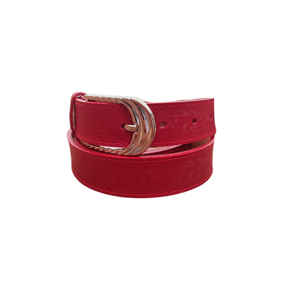 Cinturon para dama en cuero color rojo con diseño floral