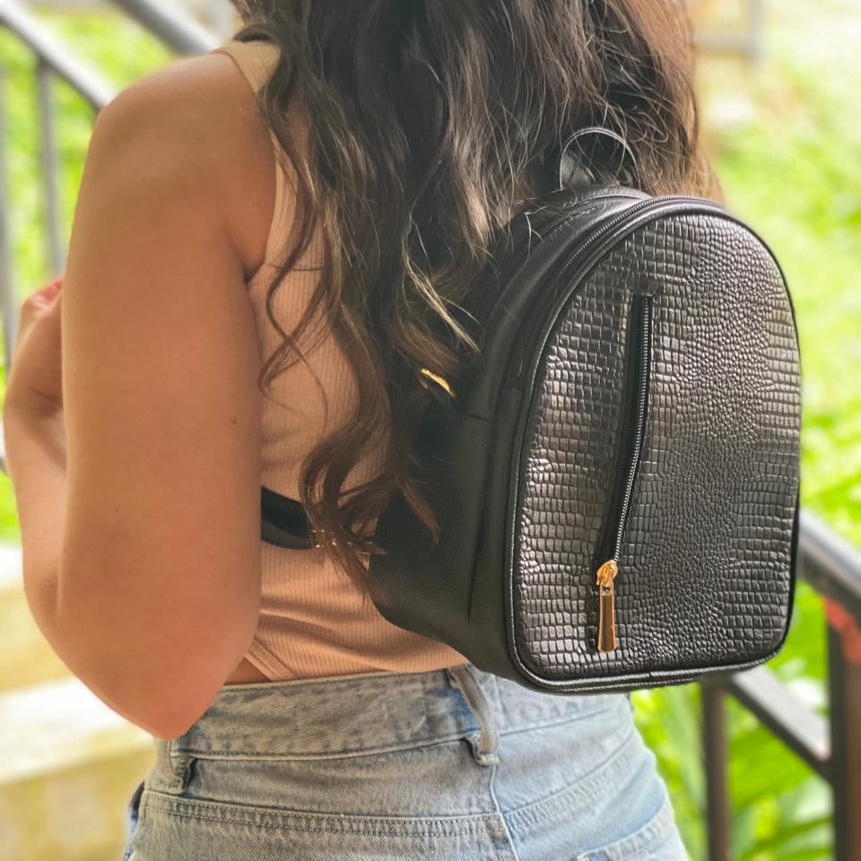 Morral doble función en cuero para mujer color negro