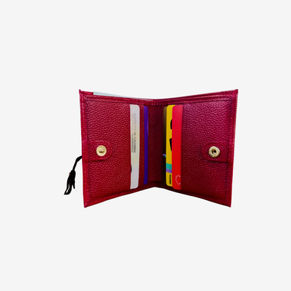 Tarjetero en cuero rojo para mujer con doble compartimientos para tarjetas