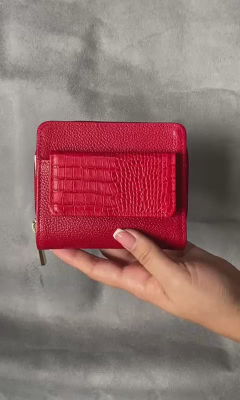 Billetera de dama en cuero con monedero  color rojo